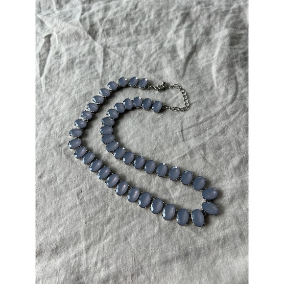 Jewelry - Blue Oval Stone Silver Tone Collar Necklace OS Elegant Statement